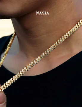 NASIA 6MM Iced Out Cuban Chain Bling Necklace Rhinestone Golden Miami Cuban Link Chain For Women Men's Hip Hop Jewelry 2026 - Aliexpress - FashionsVida