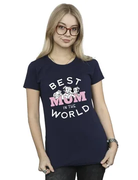Women's 101 Dalmatians Best Mum In The World Cotton T-Shirt in Navy Size: 2XL - Navy - Size: 2XL - Disney - FashionsVida