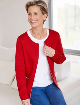 Strickjacke Farbkontrast - Rot - female - Size: 48 - Avena - FashionsVida