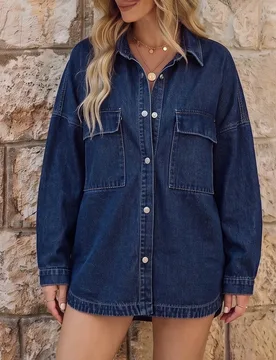Chaqueta vaquera de manga larga, casual y sencilla para mujeres S - Shein - FashionsVida