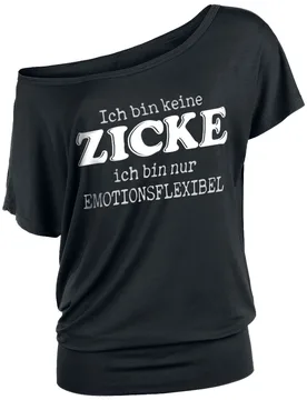T-Shirt - Ich bin keine Zicke ich bin nur emotionsflexibel - XS bis 3XL - für Damen - Größe XL - schwarz - Frauen - female - Sprüche - FashionsVida