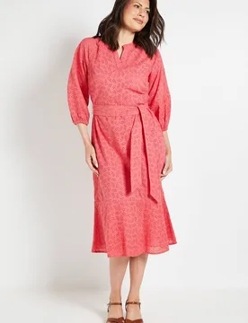 Women's Summer Broderie Belted Midi Dress in Pink Size: 16 - Pink - Size: 16 - Wallis - FashionsVida