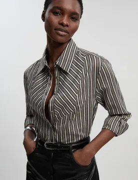 Women's Poplin Stripe BIb Woven Shirt in Black Size: 16 - Black - Size: 16 - Karen millen - FashionsVida