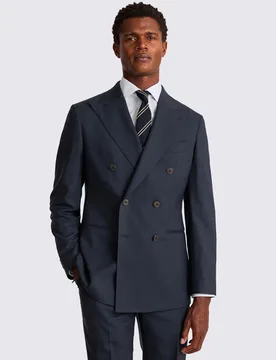 Tailored Fit Pure Italian Wool Suit Jacket Navy male - MOSS - FashionsVida