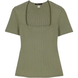 Jersey de mujer entallado de escote cuadrado con seda y manga corta