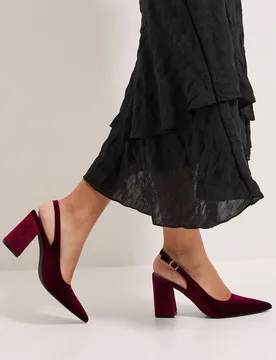 Women's Ellens Velvet Pointed High Block Heel Slingback Court Shoes in Dark Red Size: 3 - Dark Red - Size: 3 - Dorothy perkins - FashionsVida