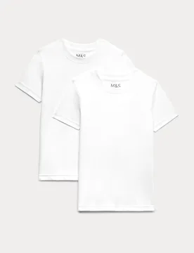 Pack Unisex Pure Cotton School T-Shirts (2-16 Yrs) White male - M&S - FashionsVida
