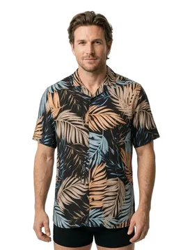 Camicia A Maniche Corte Viscose Aop Resort Palmfront L - Urban classics - FashionsVida