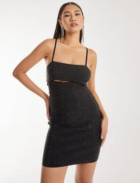 Womens Diamante Peekaboo Mini Dress - Black - Size 12 Uk - Pink Vanilla - FashionsVida