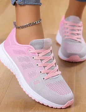 Zapatillas deportivas ligeras para exteriores de mujer, con decoración de encaje floral y malla, con cordones delanteros para correr por carretera CN - Shein - FashionsVida