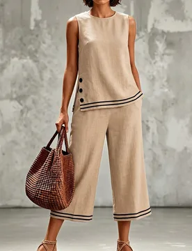 Conjunto de 2 piezas de top holgado de cuello redondo y pantalones a juego casual de verano para mujer L - Shein - FashionsVida