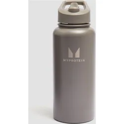 Botella de metal reciclado con pajita abatible de 1 L - Trufa oscura