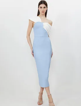 Women's Figure Form Bandage Asymmetric Strap Knit Midi Dress in Light Blue Size: Small - Light Blue - Size: S - Karen millen - FashionsVida