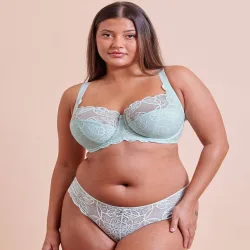 Women's Lovelace Full Cup Side Support Bra Underwired Lingerie in Mint Size: 32E - Mint - Size: 32E