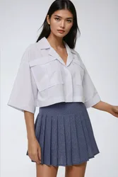 Womens Crop Shirt With A Pocket Detail - White