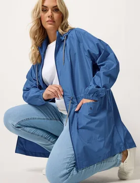 Women's Drawstring Lightweight Parka Jacket in Blue Size: 20 - Blue - Size: 20 - Yours - FashionsVida