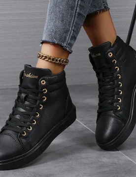 Zapatillas deportivas de alta top minimalistas con estampado de letras y cordones para mujer, para otoño/invierno. Zapatos deportivos a juego de colo - Shein - FashionsVida