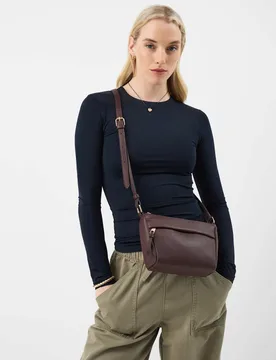 Faux Leather Cross Body Bag Chocolate female - Accessorize - FashionsVida