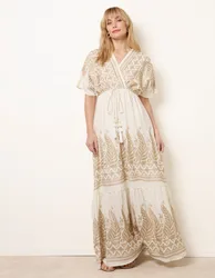 Metallic Embroidered Maxi Dress - S/M / WHITE - female