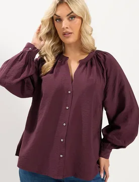 Women's Button Through Blouse in Burgundy Size: 16 - Burgundy - Size: 16 - Yours - FashionsVida