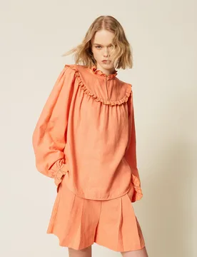 Blouse en lin mélangé avec volants - TWINSET - FashionsVida