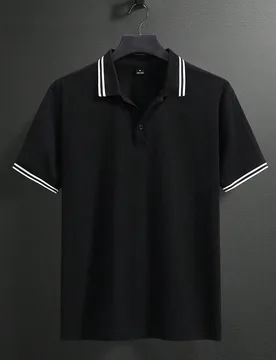 Camisa polo de manga corta con ribete de rayas en contraste, versátil para uso casual/oficina, verano, formal para hombres M - Shein - FashionsVida