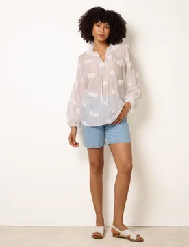 Floral Embroidery Top - S/M / IVORY - female - Blue Vanilla - FashionsVida