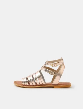 Metallic Ankle Strap Flat Gladiator Sandals Golden Rose female - Accessorize - FashionsVida