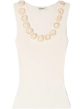 Jersey de punto canalé de mujer sin mangas con rosas de perlas - sandro - FashionsVida