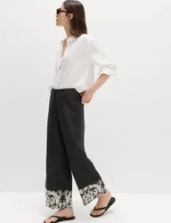 Modal Rich Embroidered Straight Leg Trousers Black Mix female