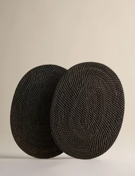 Set of 2 Rattan Oval Placemats Black - M&S - FashionsVida