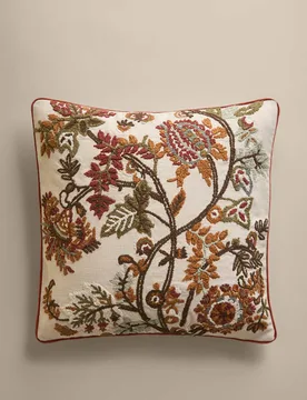 Pure Cotton Floral Embroidered Cushion Ecru - M&S - FashionsVida