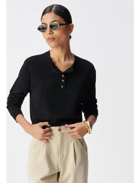 Jersey de mujer de punto fino con botones de strass - IKKS - FashionsVida