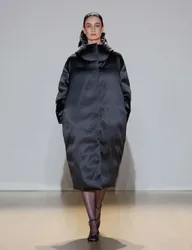 Feather & Down Satin Hooded Maxi Puffer Coat Black female