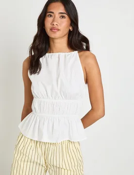 Womens Poplin Tiered Peplum Top - White - Size 6 Uk - Boohoo - FashionsVida
