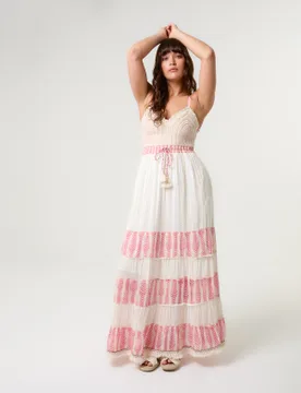 Crochet Metallic Tiered Dress - S / PINK - female - Blue Vanilla - FashionsVida