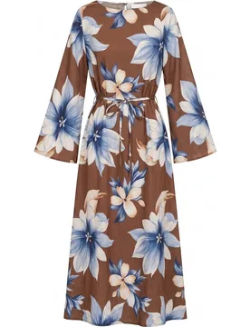 Vestido largo de flores con cuello redondo y tiras atrás - Tantra - FashionsVida