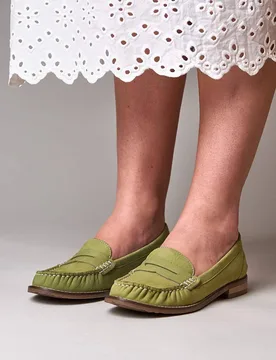 Women's 'Petrel Nubuck' Classic Nubuck Penny Loafers in Light Green Size: 5 - Light Green - Size: 5 - Moshulu - FashionsVida