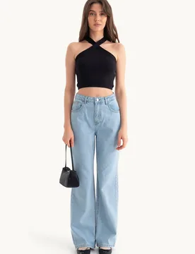 Womens High-Waist Straight-Leg Jeans - Light Blue - Size Small - Hiccup - FashionsVida