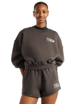 Fleece Women Sweatshirts - Black - Size M - Cotton Jersey - Black - Size: Medium - New Balance - FashionsVida