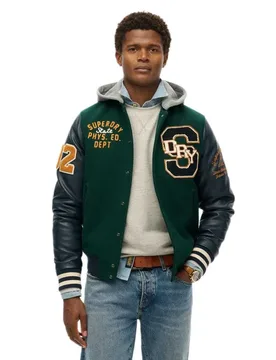 Blouson Bomber Hooded College Patched Dark Pine Green L - Superdry - FashionsVida