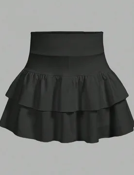 Falda mini con volantes y pantalones cortos incorporados de unicolor tejidos para niñas preadolescentes, moda Y2K, de vuelta a la escuela 13Y - Shein - FashionsVida