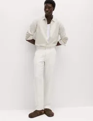 Regular Fit Linen Blend Chinos Ecru Mix male