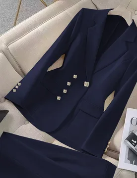 Traje de negocios ajustado para mujer con decoración de hebilla asimétrica de unicolor, estilo francés minimalista M - Shein - FashionsVida
