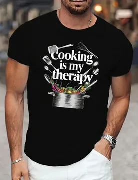 Cooking is My Therapy"Graphic design-100% cotton summer O-neck short sleeve casual printed men's T-shirt - Aliexpress - FashionsVida