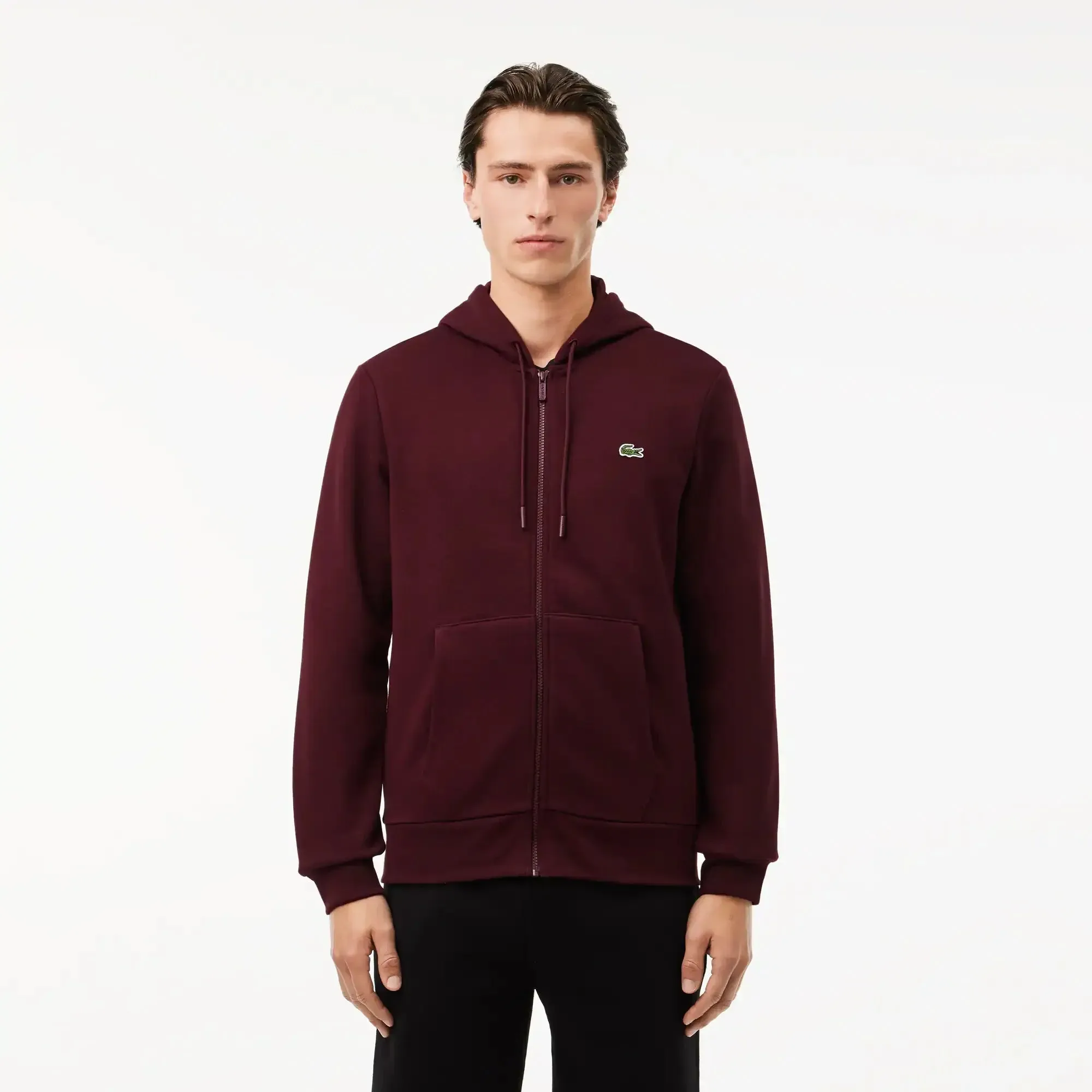 Mens Zip Up Sweatshirt Bordeaux - Bordo Cotton - Size Medium - Lacoste - FashionsVida