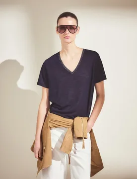 Camiseta cuello pico y manga corta con fantasía de mujer - Woman El Corte Inglés - FashionsVida