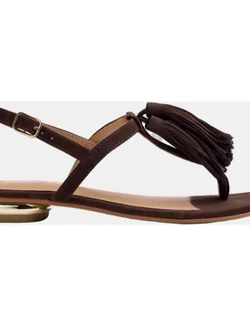 Sandalias de dedo de mujer de piel con flecos y tacón metalizado - Gioseppo - FashionsVida
