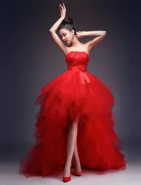 A new red one-shoulder dress with short front and long back featuring light luxury niche style - Aliexpress - FashionsVida