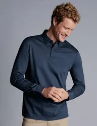 Pure Cotton Jersey Long Sleeve Polo Shirt Blue male